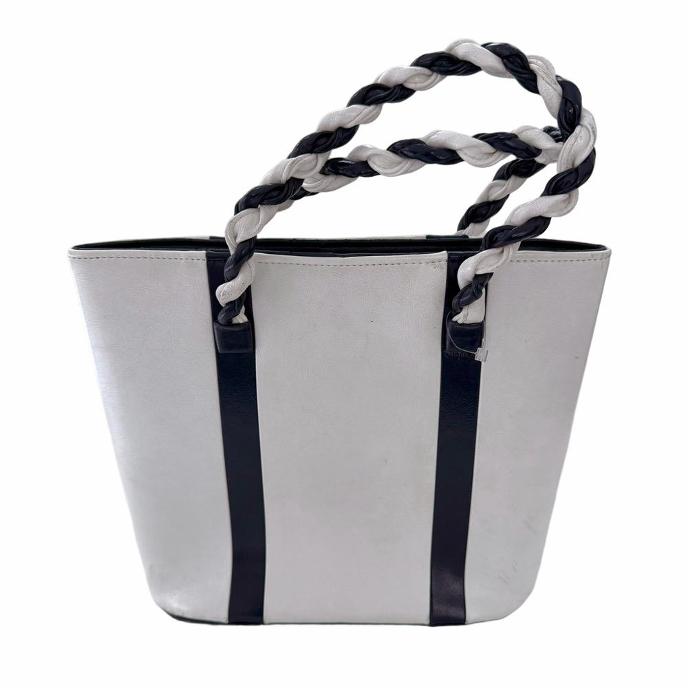 Vintage Julius Resnick JR Florida Unleather Vinyl Handbag White Navy Blue Purse - Picture 2 of 9